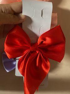 3 bows hair clips red peach lilac