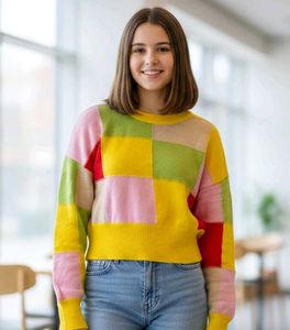 Colorful Patchwork Knit Sweater