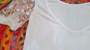 White Crop Top With Emproid Sleeves