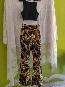 Stylish Crop Top &amp; Printed Pants Set