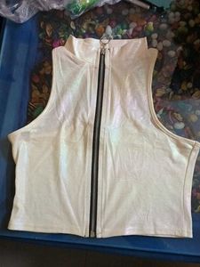 White Metallic Zip-Up Crop Top