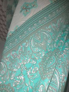 Beautiful Teal Floral Saree