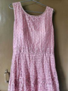 Pink Lace Ethnic Gown with Dupatta