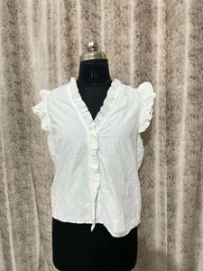 Chic White Eyelet Flutter Sleeve Top