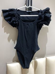 Zara Black Bodysuit with Ruffle Sleeves
