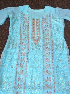 Elegant Sky Blue Embroidered Kurta and dupatta