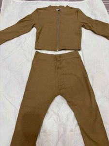 Brown Ribbed Knit Co-ord Set