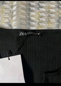 Zara Black Ribbed Knit Midi Dress