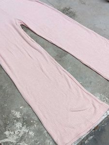 Comfortable Pink Wide-Leg Pants with black crop to