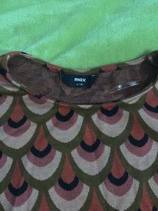 Printed Brown Olive Green Crew Neck Top
