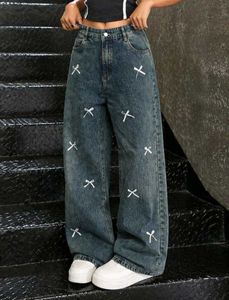 Embroidered Wide Leg Jeans