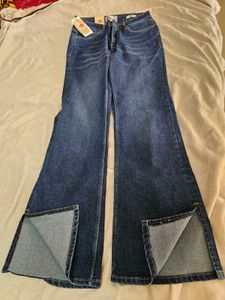 Y2K Blue Flared Slit Jeans | Size- 28
