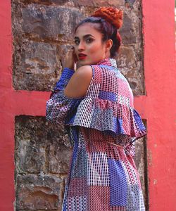 Ruffle dress with cold shoulder