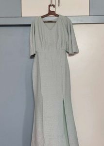 Silver Shimmer Gown with Cape Sleeves & Th
