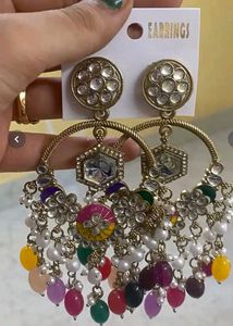 ✨ Multicolor Kundan Chandbali Earrings ✨