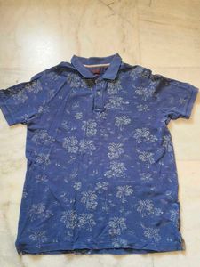 Blue Tropical Print Polo Shirt