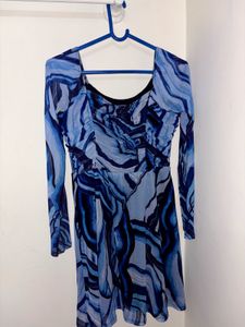 Blue Swirl Print Mini Dress