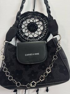 Chic Black Flower Pattern Handbag
