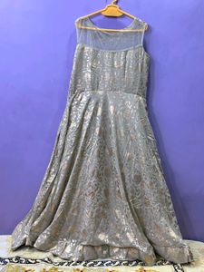 Elegant Grey &amp; Gold Floral Gown