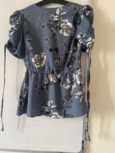 Kassually Blue Floral Puff Sleeve Top