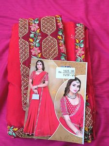 Embroidered Red Saree with Blouse Piece
