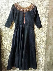 Elegant Navy Blue Dyed Satin Anarkali Suit