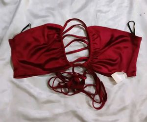 Satin Lace-Up Crop Top