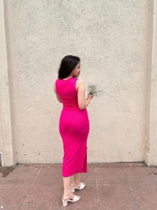 Vibrant Pink Sleeveless Midi Dress