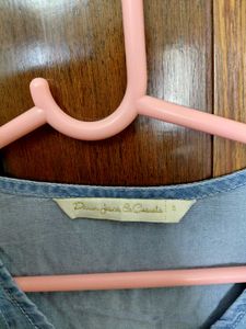 Embroidered V-neck Denim Top