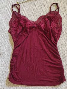 Burgundy Lace Trim Camisole Top
