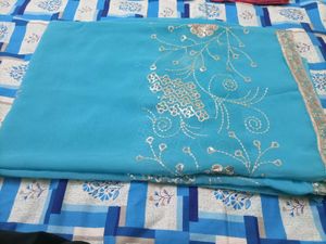 Ethnic blue saree💙with stiched blouse