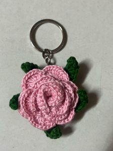 Handmade Crocheted Rose Keychain