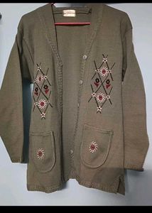 Embroidered Knit Cardigan Sweater