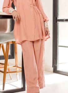 AACHO PEACH MUSLIN SILK COORD SET