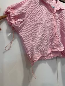Cute Pink Textured Button-Up Shirt