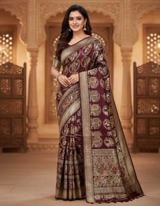 Elegant Purple Saree with Golden Embellishments
