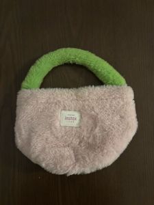 soft fuzzy pink instax bag