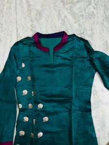 Elegant Teal Kurta Set with Brocade Trim