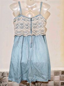 Light Blue Denim Dress with Crochet Top