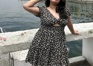 Black mini beautiful floral detailing dress