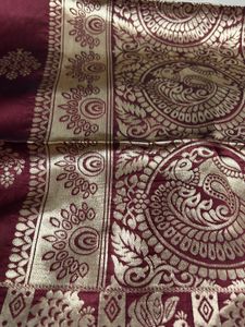 Maroon Silk dupatta Gold Peacock Motif