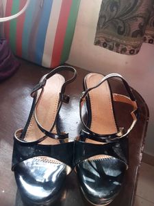 Black Strappy Wedge Heels