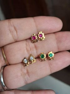 Heart Stud Earrings with Gemstones