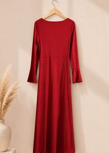 Elegant burgundy Flared Sleeve Dress