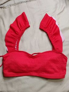 Red Ruffle Bikini Top