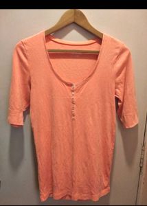 Coral Henley Top with Buttons