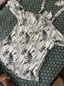 White & Black Fern Print Top