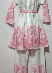 White and Pink Floral Kurta for single piece 399