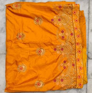 ✨ Mustard Yellow Embroidered Saree Set