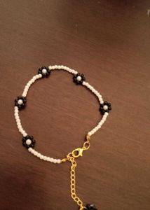 Black Beaded anklet with Flower Charms